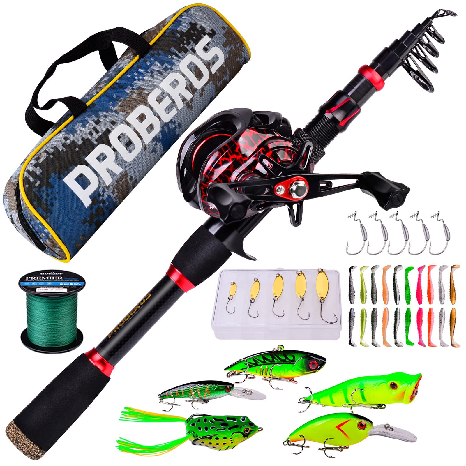 PROBEROS Fishing Rod and Reel Combo, 6.9ft Telescopic Spincast Rod